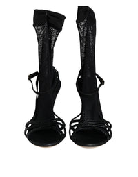 Dolce & Gabbana Black Mesh Stiletto Heels Sandals Women's Shoes