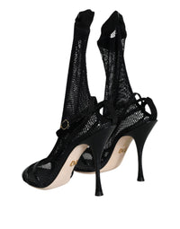 Dolce & Gabbana Black Mesh Stiletto Heels Sandals Women's Shoes
