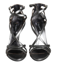 Dolce & Gabbana Silver Keira Leather Heels Sandals Women's Shoes