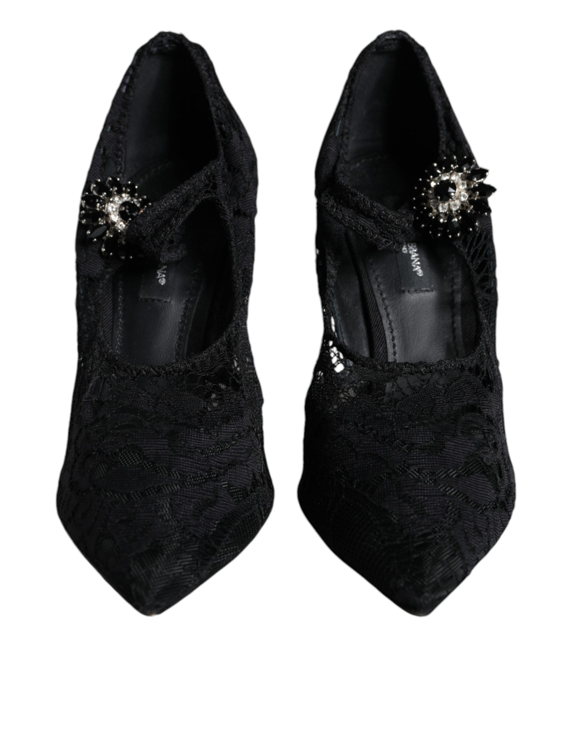 Dolce & Gabbana Black Mary Jane Pumps Lace Crystals Heels Women's Shoes (Pre-Owned)