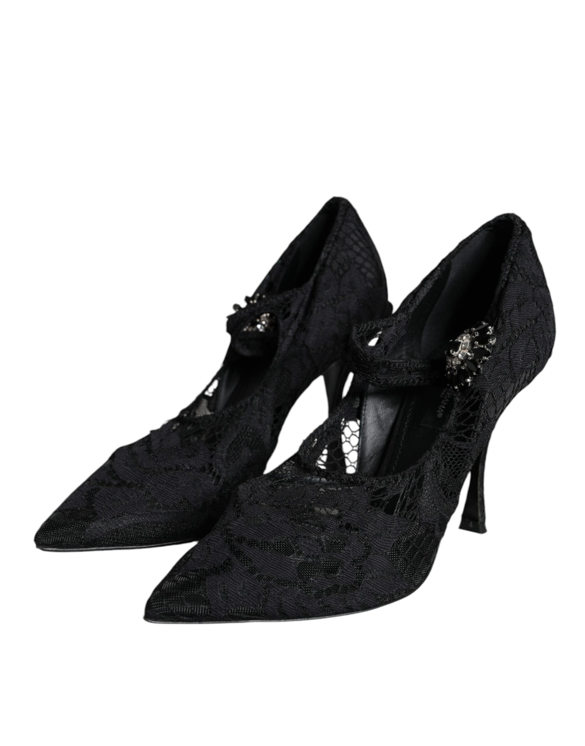Dolce & Gabbana Black Mary Jane Pumps Lace Crystals Heels Women's Shoes (Pre-Owned)