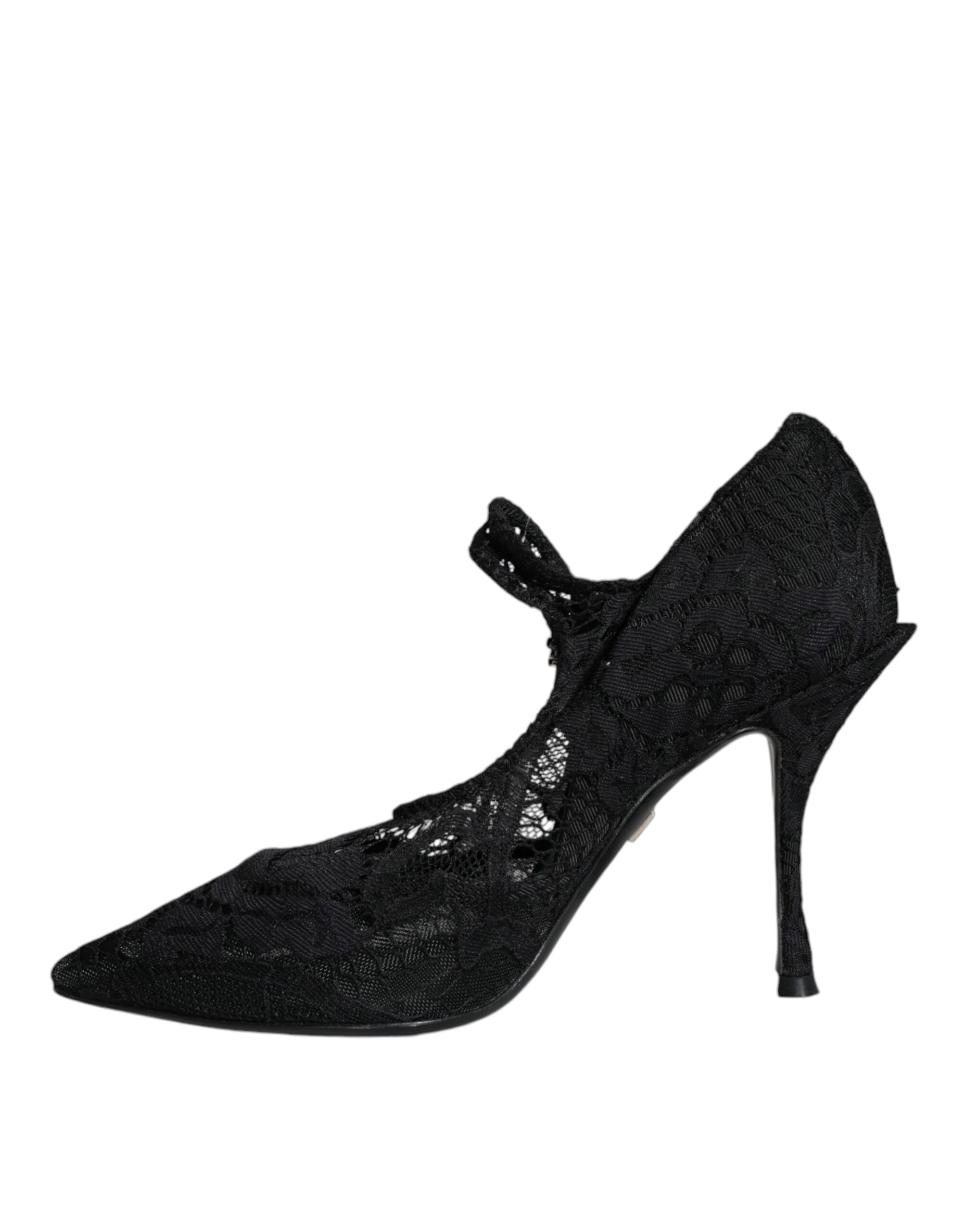 Dolce & Gabbana Black Mary Jane Pumps Lace Crystals Heels Women's Shoes (Pre-Owned)