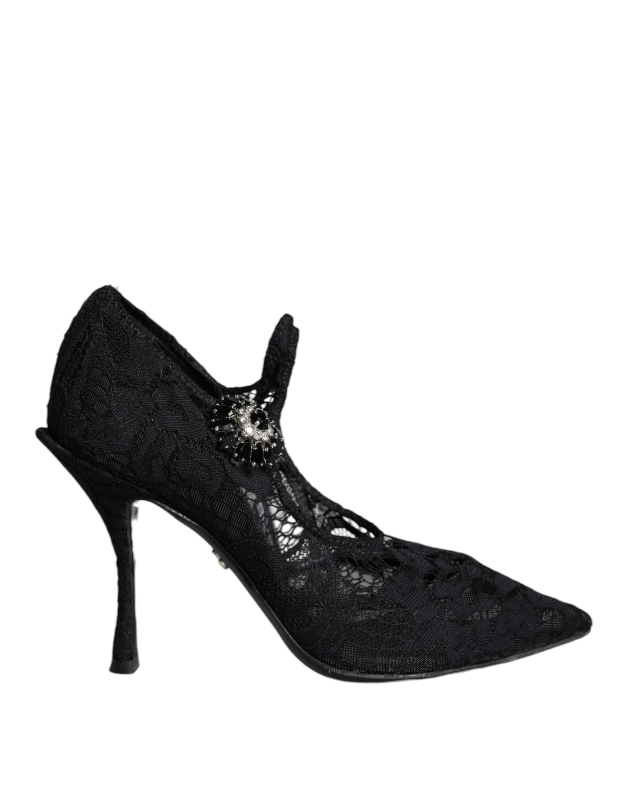 Dolce & Gabbana Black Mary Jane Pumps Lace Crystals Heels Women's Shoes (Pre-Owned)