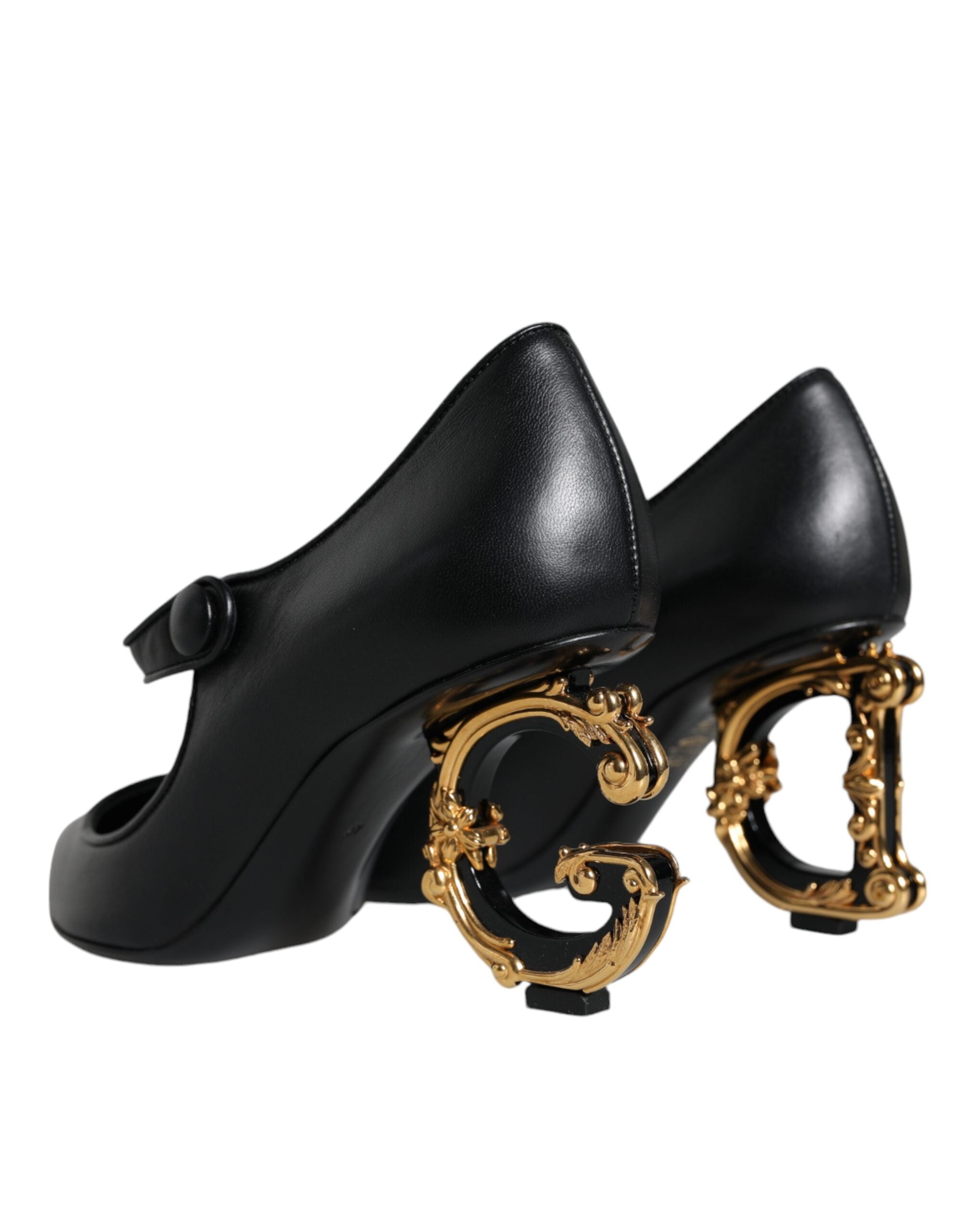 Dolce & Gabbana Black Leather Logo Heels Mary Janes Pumps Women's Shoes (Pre-Owned)