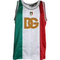 Dolce & Gabbana White Green Sleeveless Top Italian Flag Basket Men's T-shirt