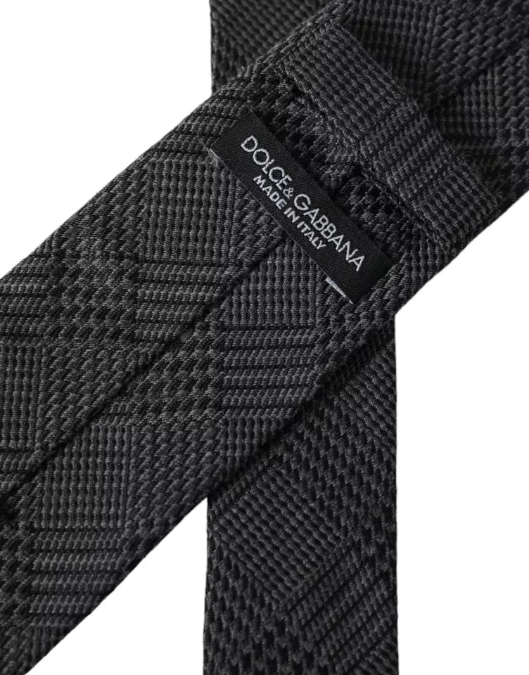 Dolce & Gabbana Dolce & Gabbana Dark Gray Plaid Patterned Silk Adjustable Men Men's Tie