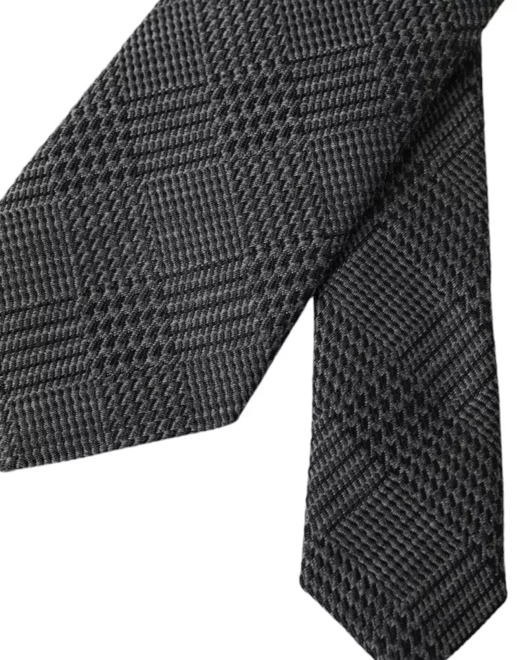 Dolce & Gabbana Dolce & Gabbana Dark Gray Plaid Patterned Silk Adjustable Men Men's Tie