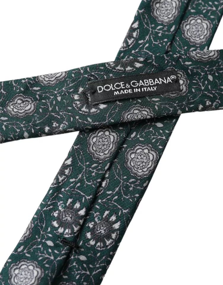 Dolce & Gabbana Dolce & Gabbana Green Floral Print Silk Adjustable Men Men's Tie