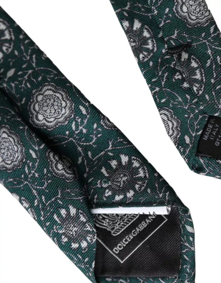Dolce & Gabbana Dolce & Gabbana Green Floral Print Silk Adjustable Men Men's Tie