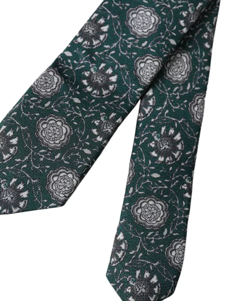 Dolce & Gabbana Dolce & Gabbana Green Floral Print Silk Adjustable Men Men's Tie