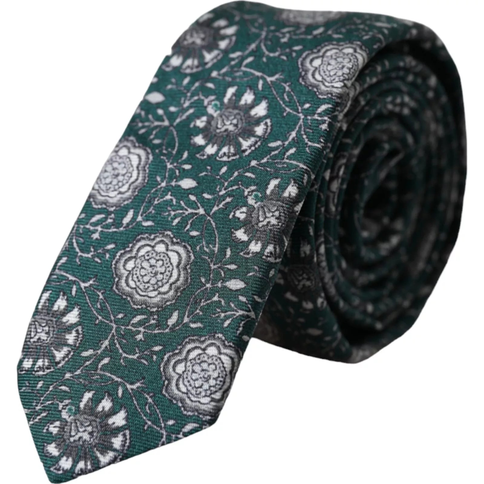 Dolce & Gabbana Dolce & Gabbana Green Floral Print Silk Adjustable Men Men's Tie
