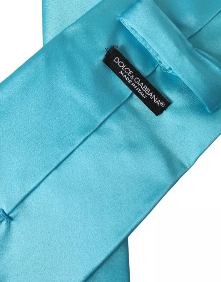 Dolce & Gabbana Dolce & Gabbana Light Blue Satin Silk Wide Adjustable Men Men's Tie