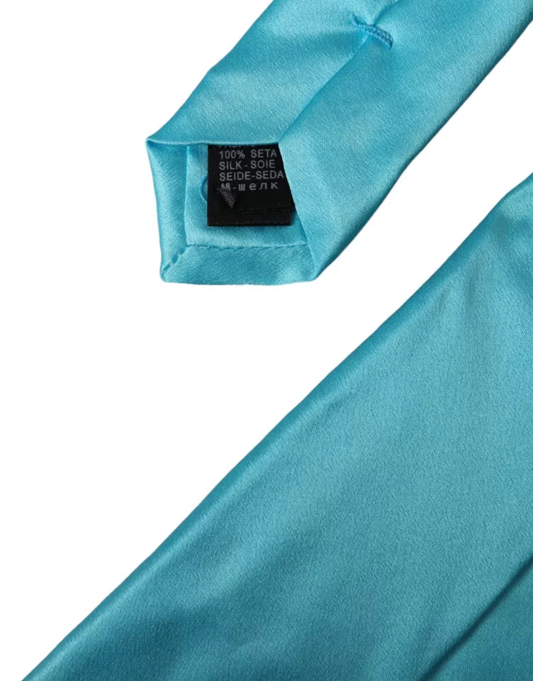 Dolce & Gabbana Dolce & Gabbana Light Blue Satin Silk Wide Adjustable Men Men's Tie