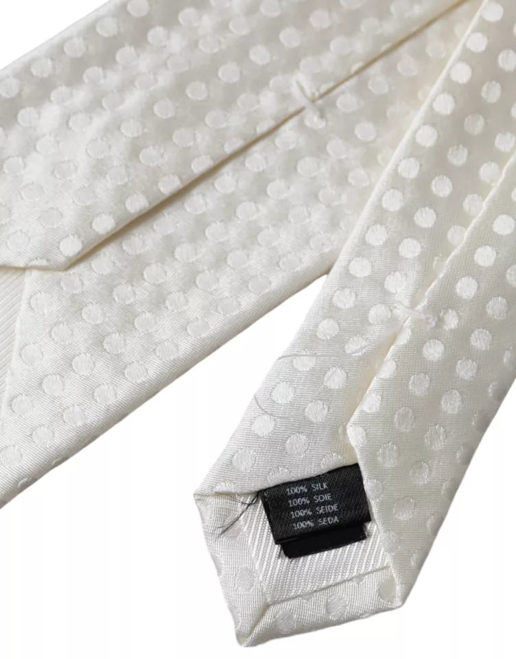 Dolce & Gabbana Dolce & Gabbana White Dotted Silk Classic Adjustable Men Men's Tie