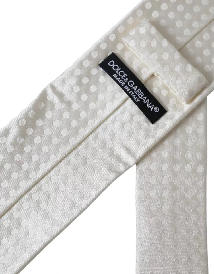 Dolce & Gabbana Dolce & Gabbana White Dotted Silk Classic Adjustable Men Men's Tie