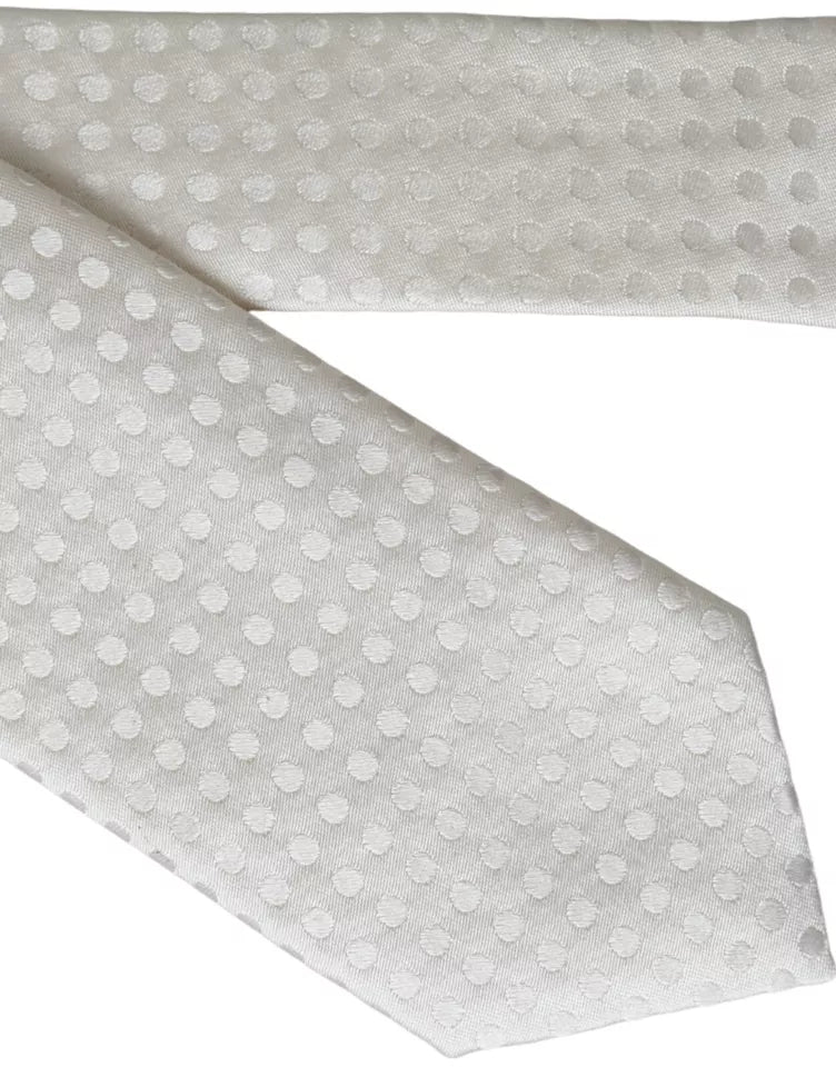 Dolce & Gabbana Dolce & Gabbana White Dotted Silk Classic Adjustable Men Men's Tie