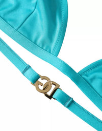 Dolce & Gabbana Blue Green Halter DG Logo Swimwear Beachwear Bikini Women's Top