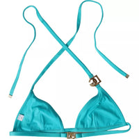 Dolce & Gabbana Blue Green Halter DG Logo Swimwear Beachwear Bikini Women's Top