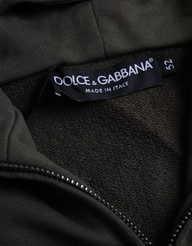 Dolce & Gabbana Army Green Logo Hooded Full Zip Men's Sweater (Pre-Owned)
