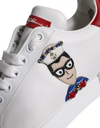 Dolce & Gabbana White Patch Calfskin Nappa Portofino Sneakers Women's Shoes