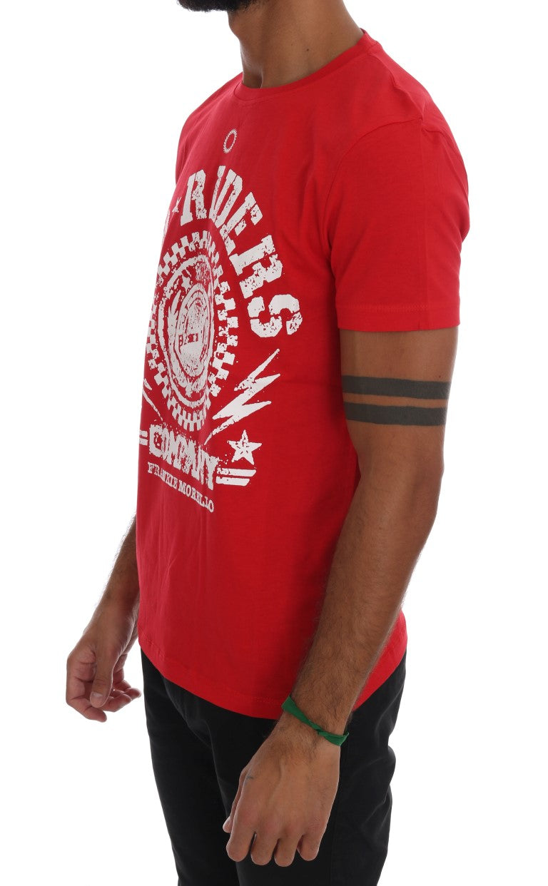 Frankie Morello Chic Red 'RIDERS' Motive Crewneck Men's Tee