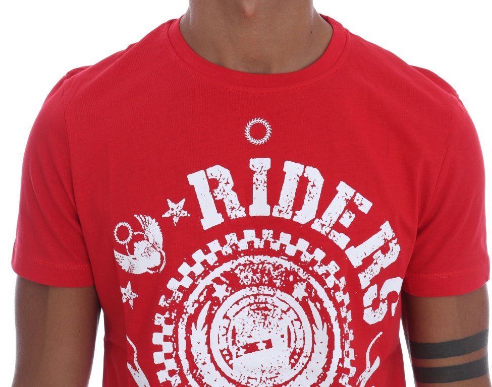 Frankie Morello Chic Red 'RIDERS' Motive Crewneck Men's Tee