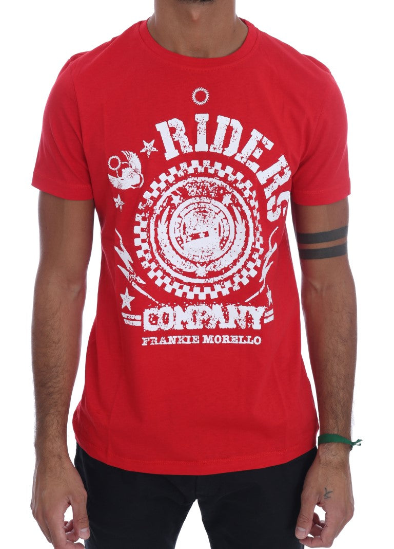 Frankie Morello Chic Red 'RIDERS' Motive Crewneck Men's Tee