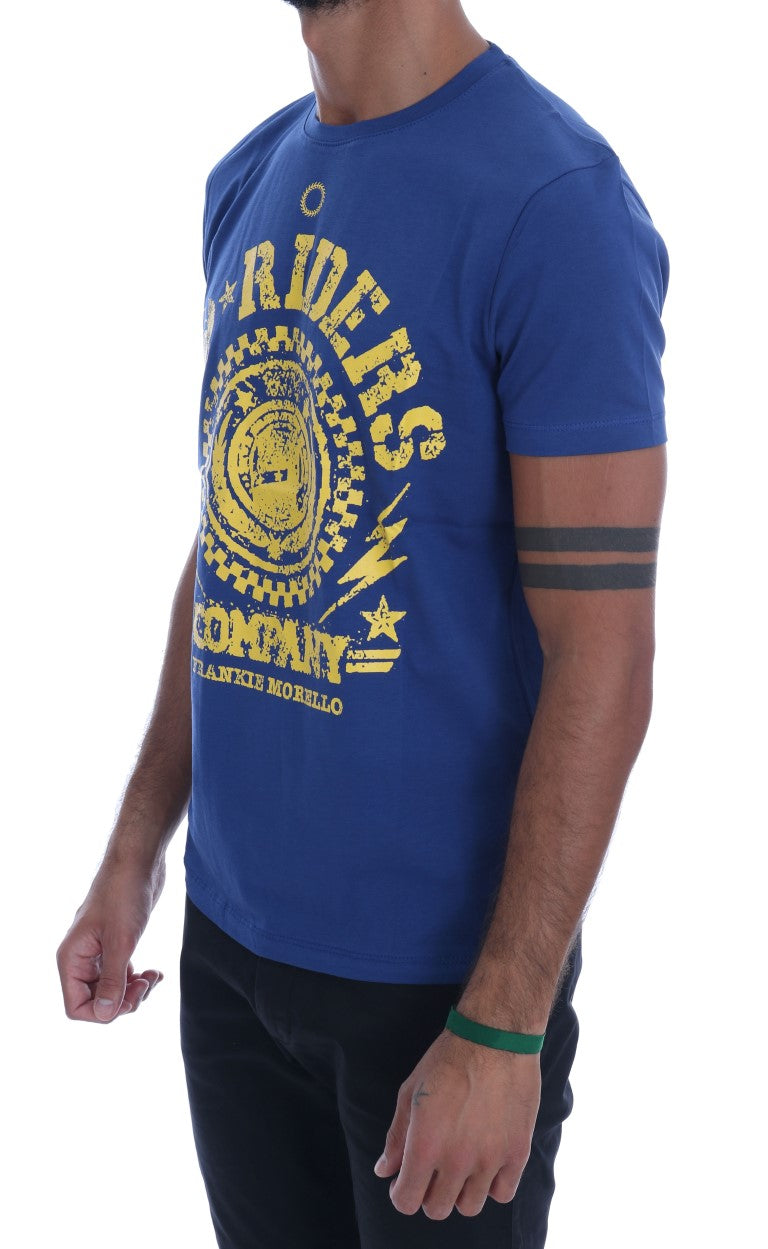 Frankie Morello Stylish Blue Riders Motif Cotton Men's Tee