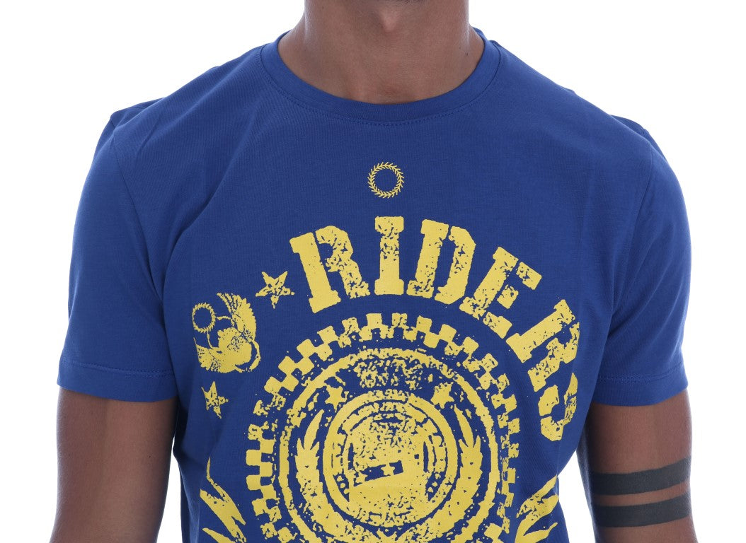 Frankie Morello Stylish Blue Riders Motif Cotton Men's Tee