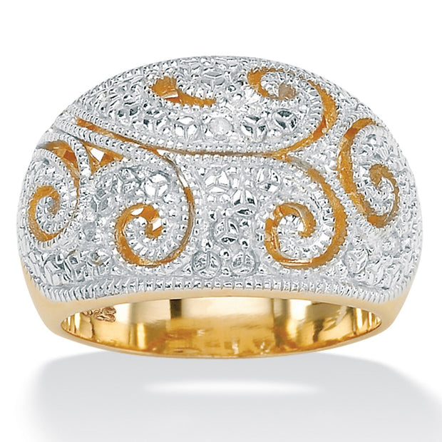 PalmBeach Jewelry Yellow Gold-plated Sterling Silver Genuine Diamond Accent Filigree Dome Ring Sizes 6-10