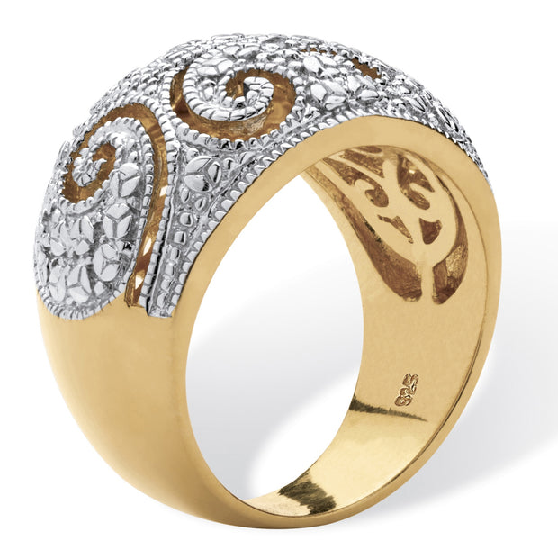 PalmBeach Jewelry Yellow Gold-plated Sterling Silver Genuine Diamond Accent Filigree Dome Ring Sizes 6-10