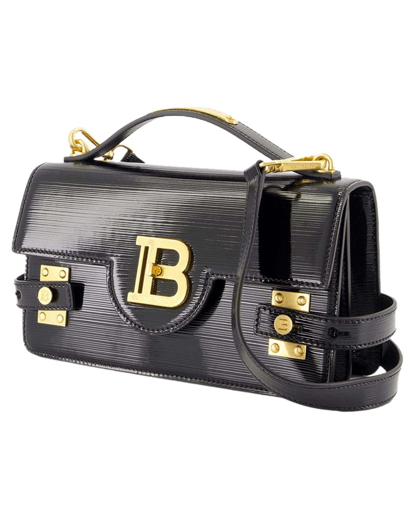 Balmain BBuzz 21 Small Patent Leather Handbag Women Black | Black Messenger Bags