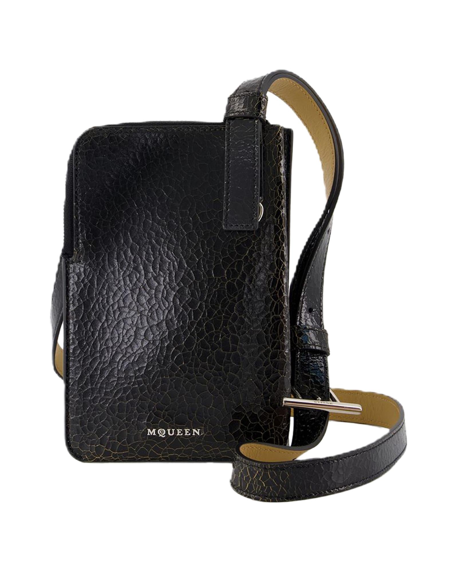 Alexander Mcqueen Cracked Leather Messenger Bag Women Black | Black ONE SIZE black | black