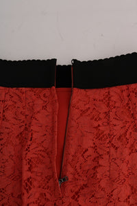Dolce & Gabbana Orange Macramé Lace Pencil Women's Skirt