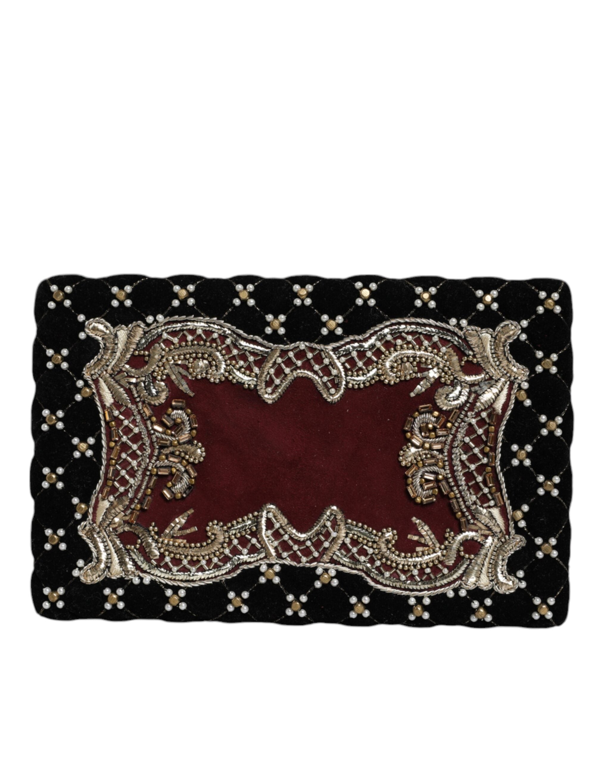 Dolce & Gabbana Bordeaux Black Velvet Gold Frame Clutch Evening Purse Women's Bag (Pre-Owned)