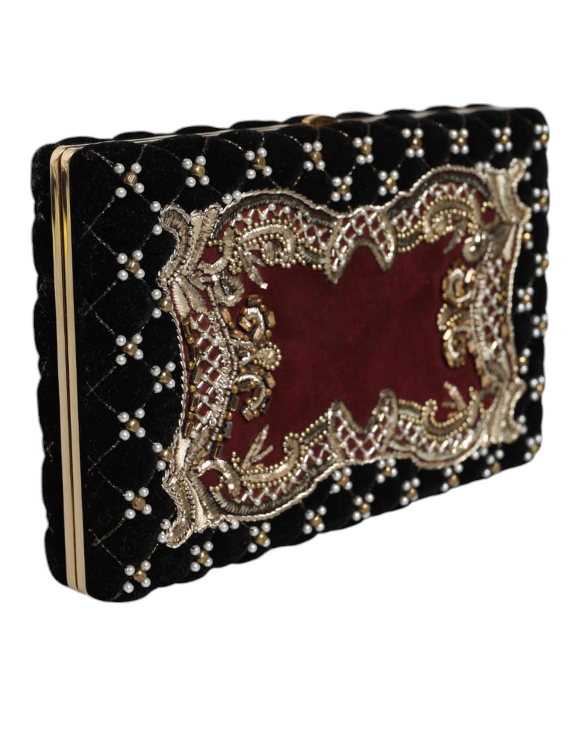 Dolce & Gabbana Bordeaux Black Velvet Gold Frame Clutch Evening Purse Women's Bag (Pre-Owned)
