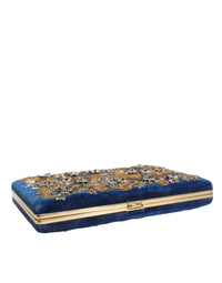 Dolce & Gabbana Blue Velvet Gold Frame Clutch Evening Party Purse Women's Bag