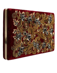 Dolce & Gabbana Red Velvet Gold Frame Clutch Evening Party Purse Women's Bag