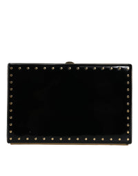 Dolce & Gabbana Black Leather Studs Gold Frame Clutch Evening Purse Women's Bag