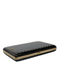 Dolce & Gabbana Black Leather Studs Gold Frame Clutch Evening Purse Women's Bag