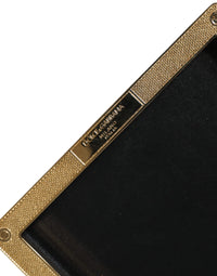 Dolce & Gabbana Black Leather Studs Gold Frame Clutch Evening Purse Women's Bag