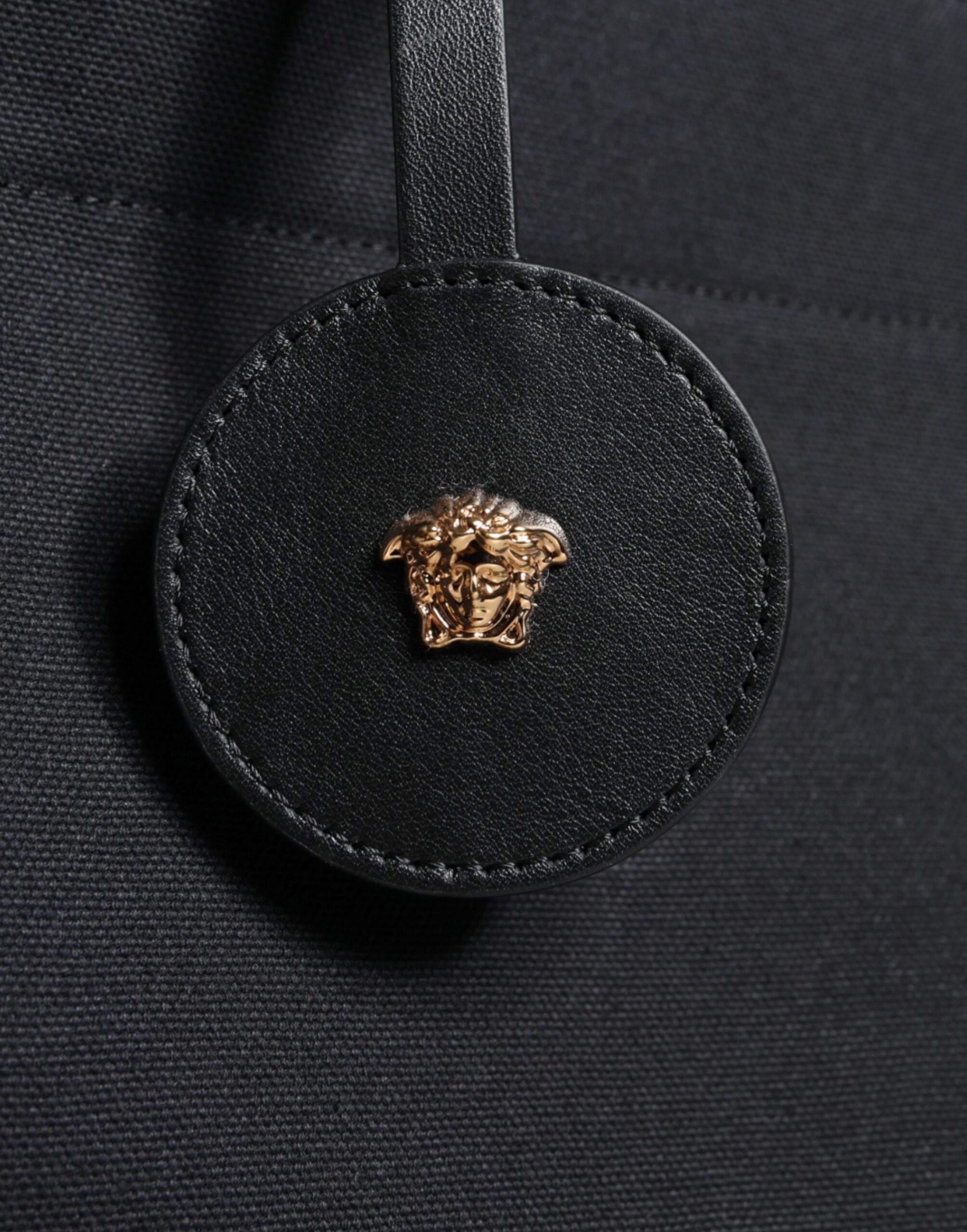 Versace Black Top Handle Canvas Leather Logo Crossbody Tote