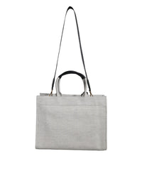 Versace White Top Handle Canvas Leather Logo Crossbody Tote Women's Bag