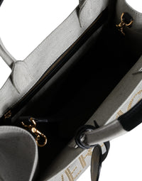 Versace White Top Handle Canvas Leather Logo Crossbody Tote Women's Bag