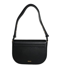 Versace Black Grainy Calf Leather Logo Crossbody Shoulder Women's Bag