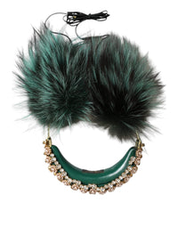 Dolce & Gabbana Dolce & Gabbana Green Gold Crystal Fur Headset Audio AUX Women's Headphones