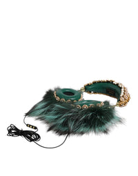 Dolce & Gabbana Dolce & Gabbana Green Gold Crystal Fur Headset Audio AUX Women's Headphones