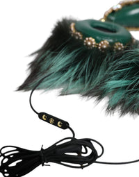Dolce & Gabbana Dolce & Gabbana Green Gold Crystal Fur Headset Audio AUX Women's Headphones