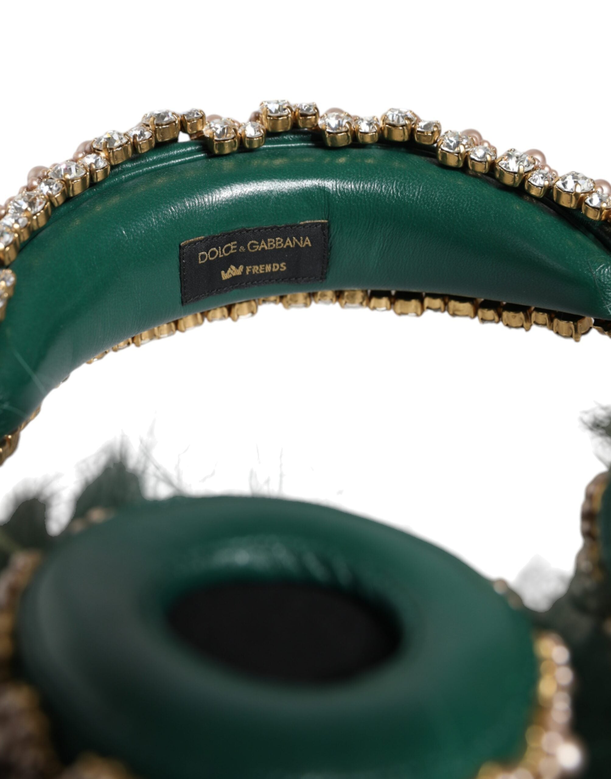 Dolce & Gabbana Dolce & Gabbana Green Gold Crystal Fur Headset Audio AUX Women's Headphones