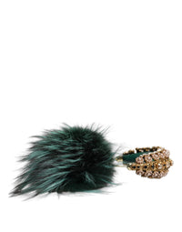 Dolce & Gabbana Dolce & Gabbana Green Gold Crystal Fur Headset Audio AUX Women's Headphones